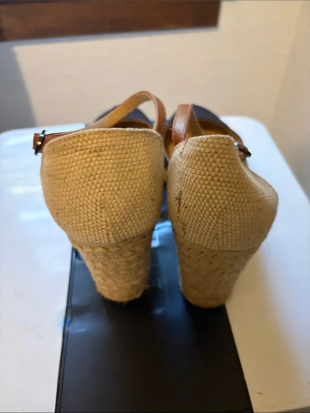croft & barrow Black and Tan Espadrille Wedge Sandals with Jute Wrap